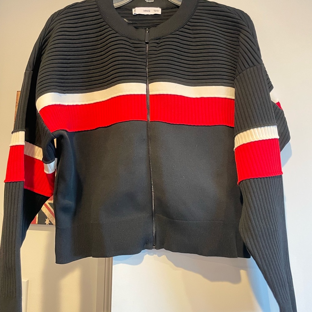 MNG Black Ribbed Zip-Up Sweater